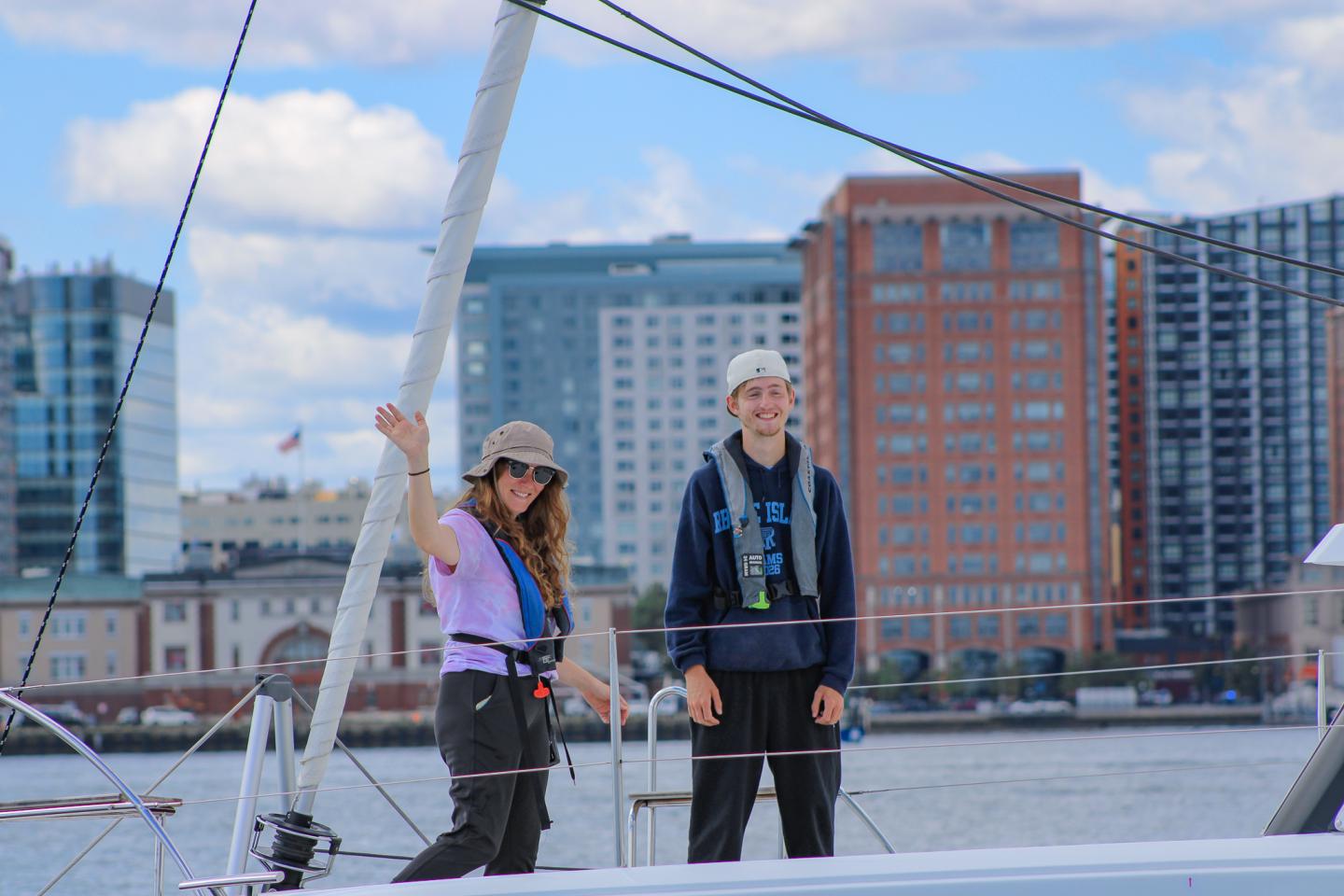 Piers Park Sailing Center Staff aboard a First Reef Sailing catamaran