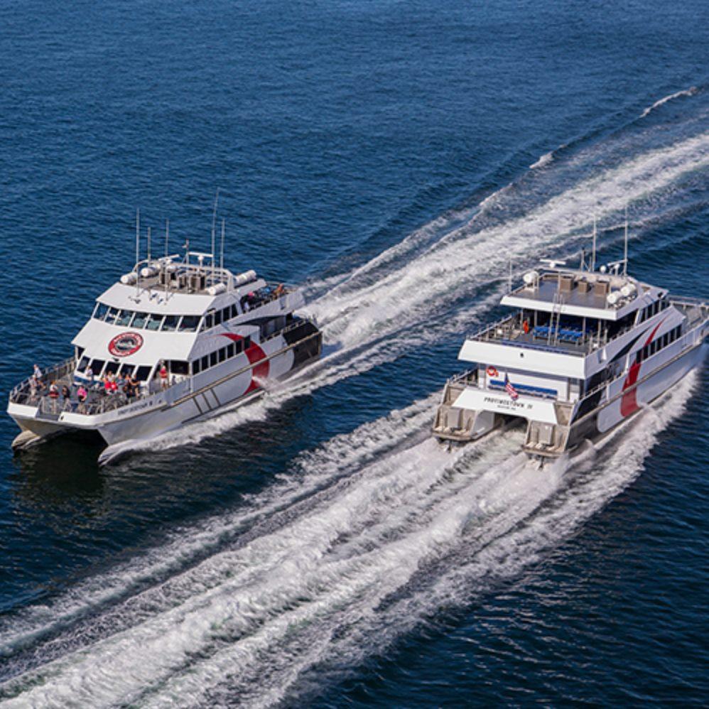 Bay State Cruises ferries passing in the harbor