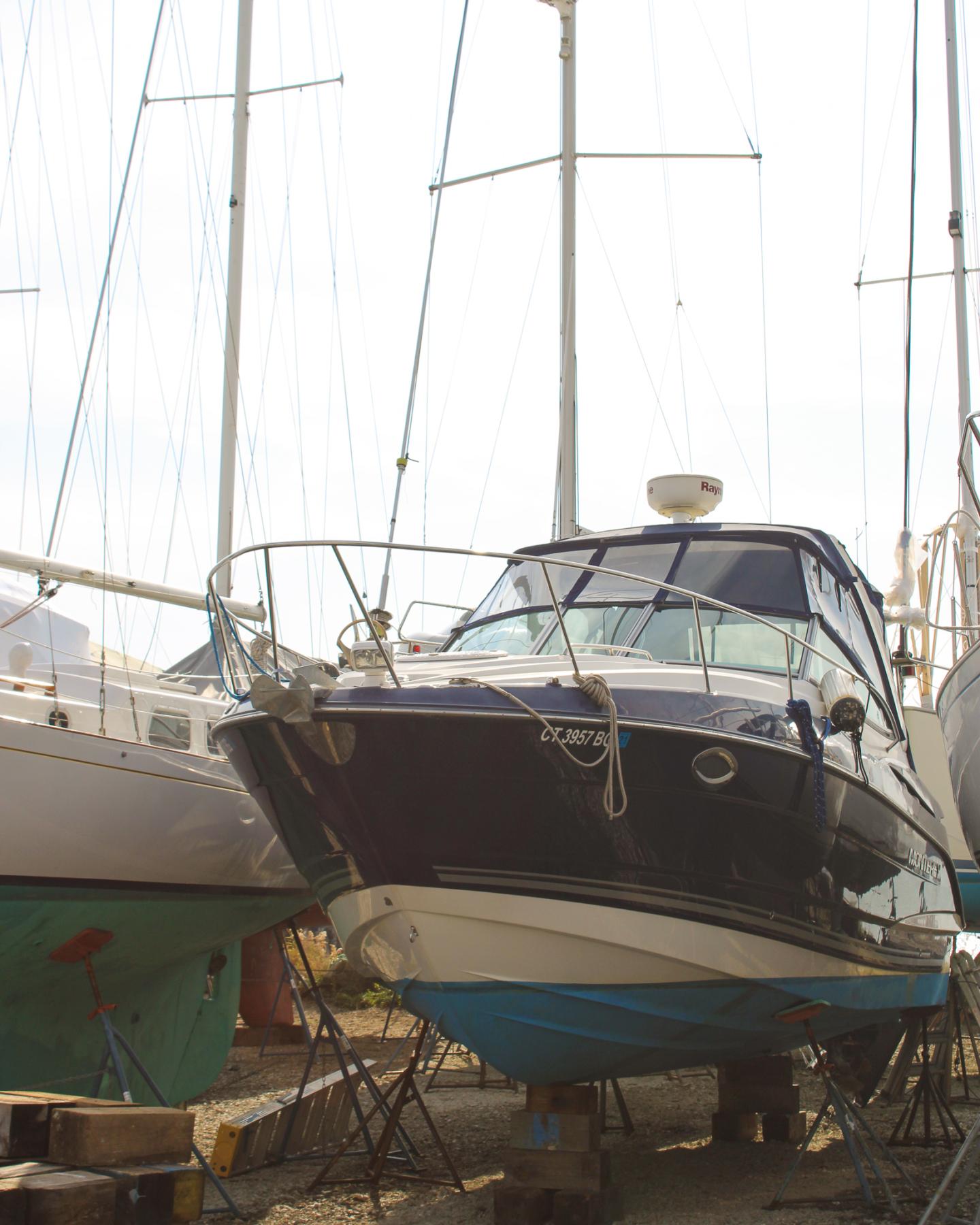 Winter boat yard storage in East Boston, Massachusetts