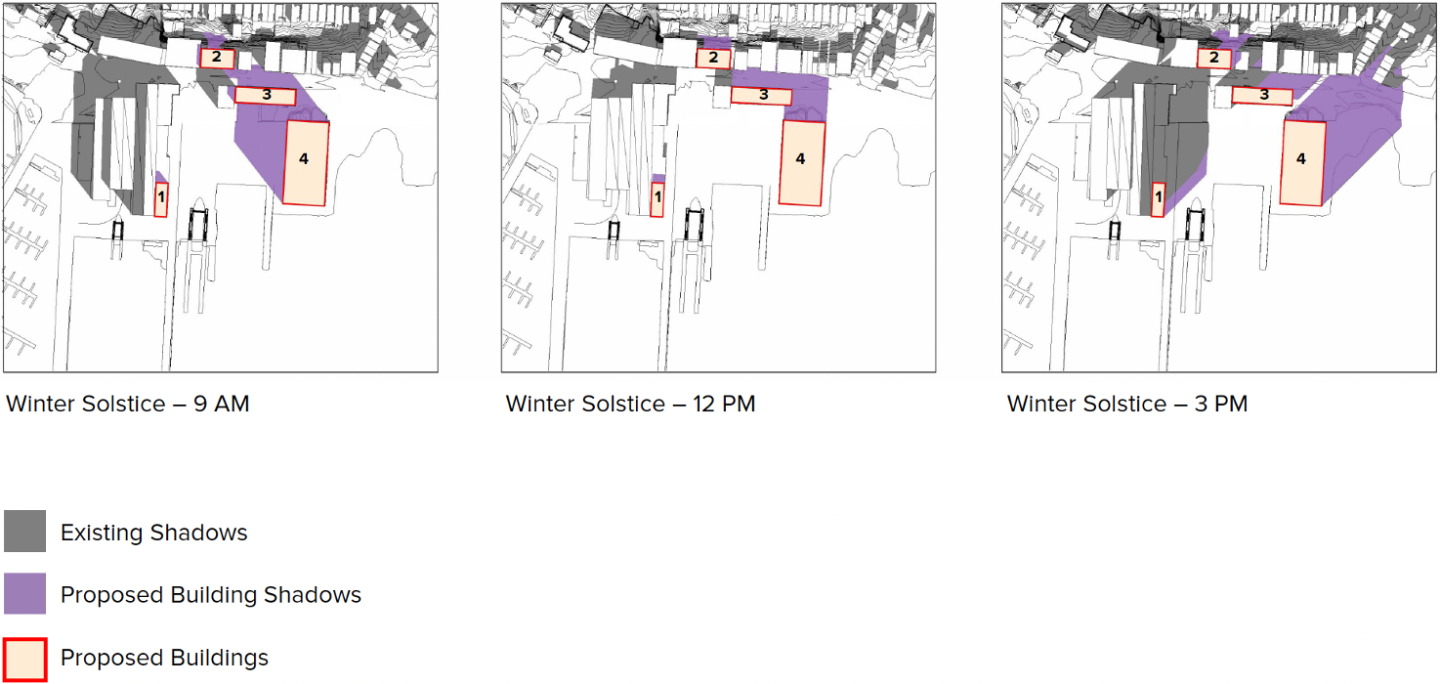 Shipyard building shadows at Winter Solstice