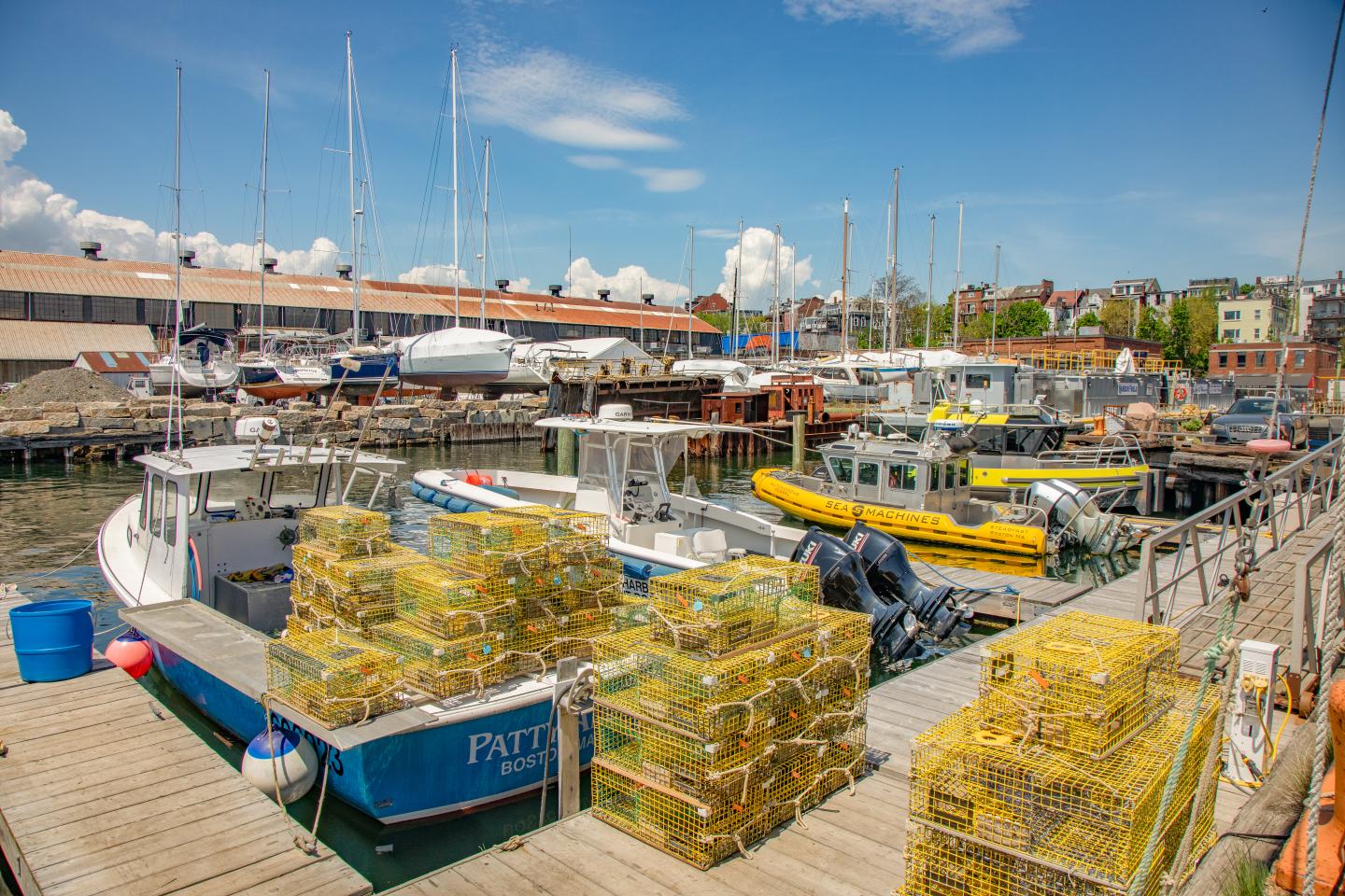 Commercial vessels docked at Boston Harbor Shipyard and Marina