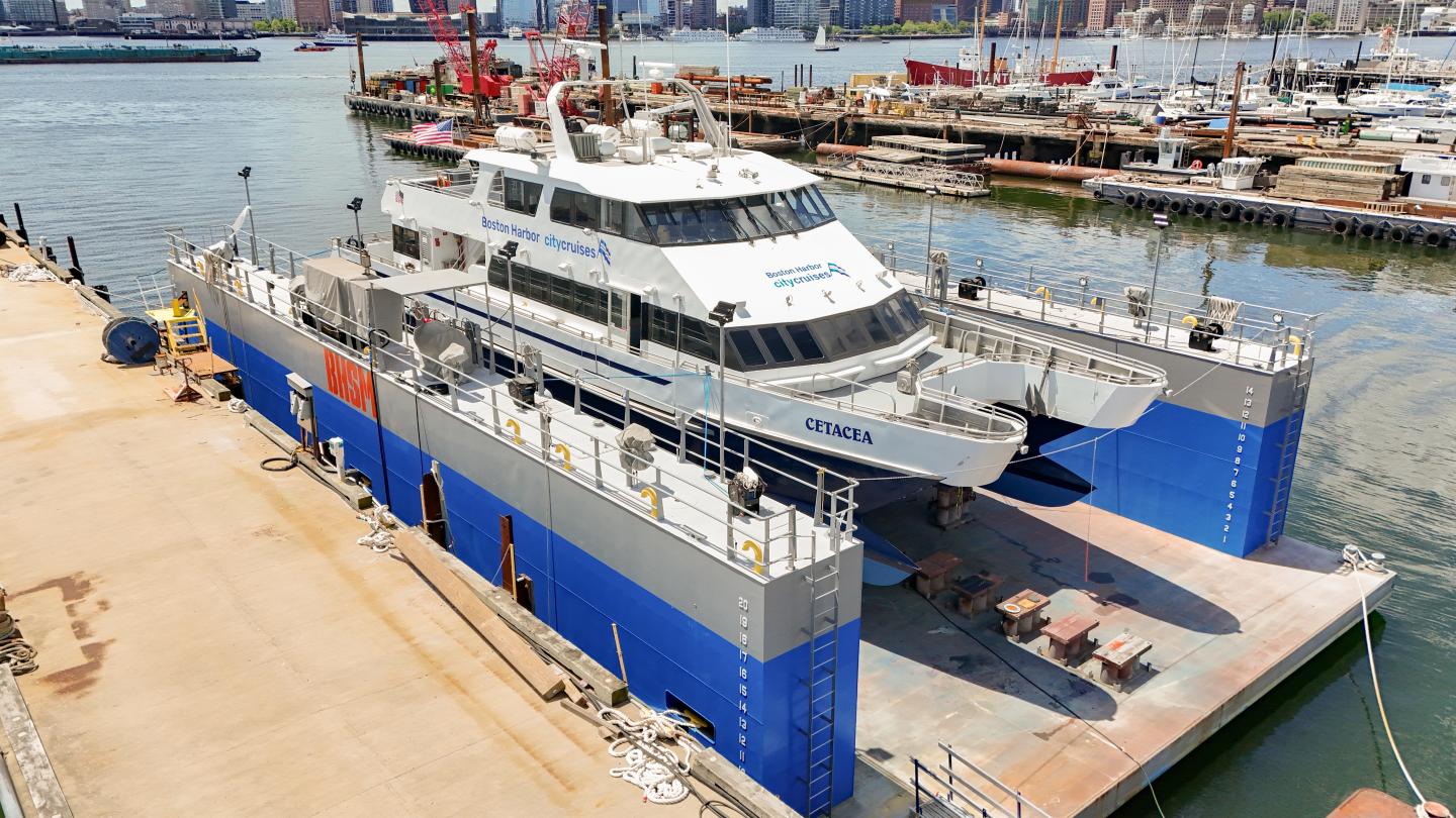 Floating dry dock at Boston Harbor Shipyard and Marina